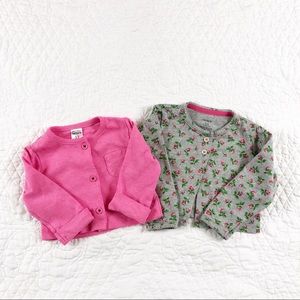 Carter’s 12M cotton sweaters, pink & gray, floral